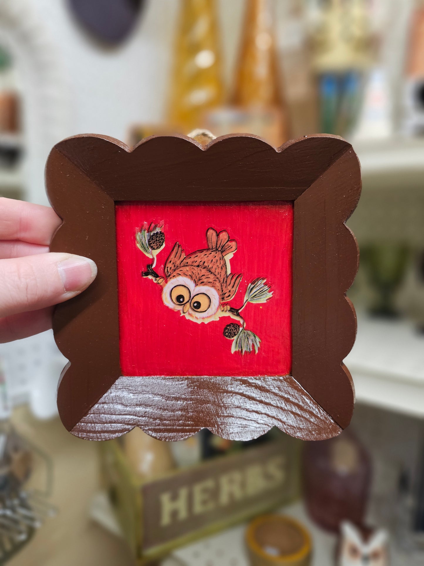 Brown Framed Owl on Red