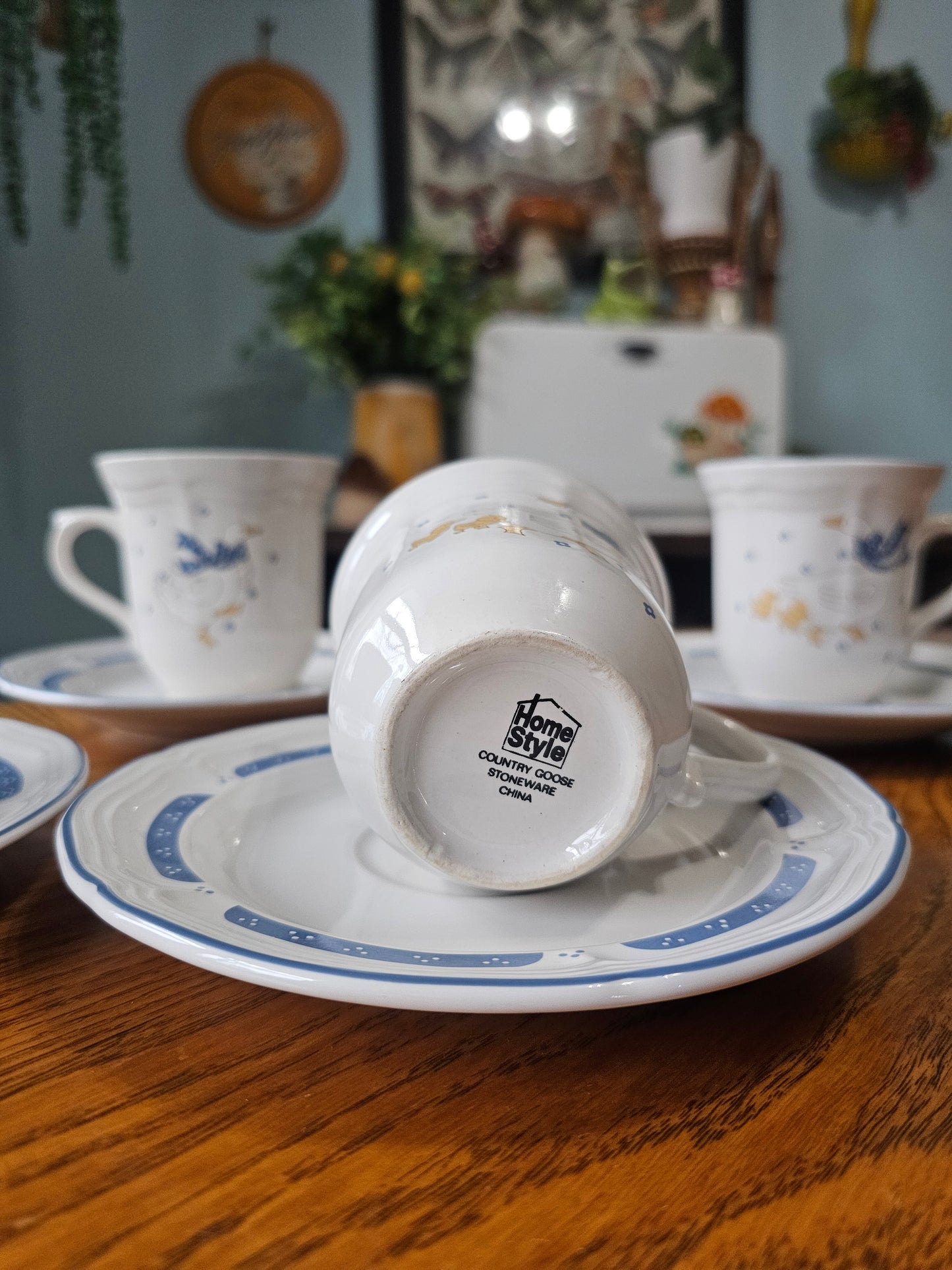 Country Goose Teacups & Saucers