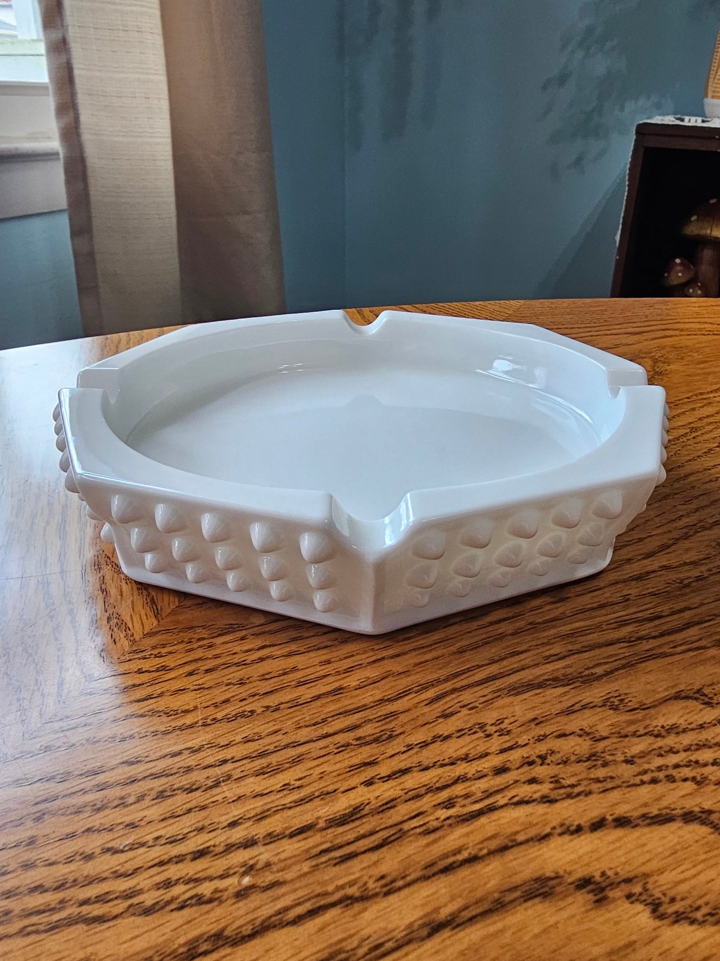 Octagon Milk Glass Hobnail Ashtray