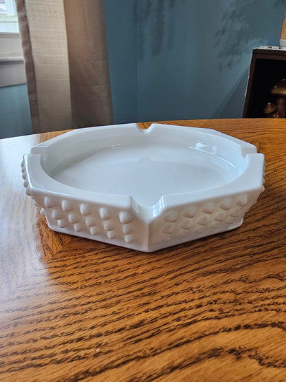 Octagon Milk Glass Hobnail Ashtray