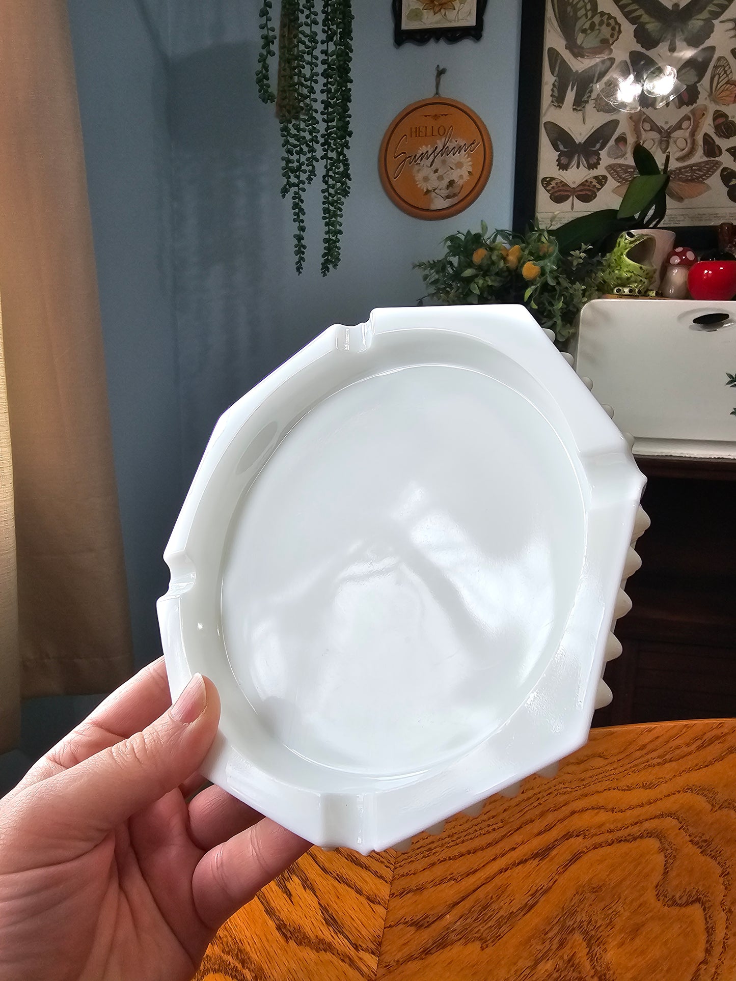 Octagon Milk Glass Hobnail Ashtray