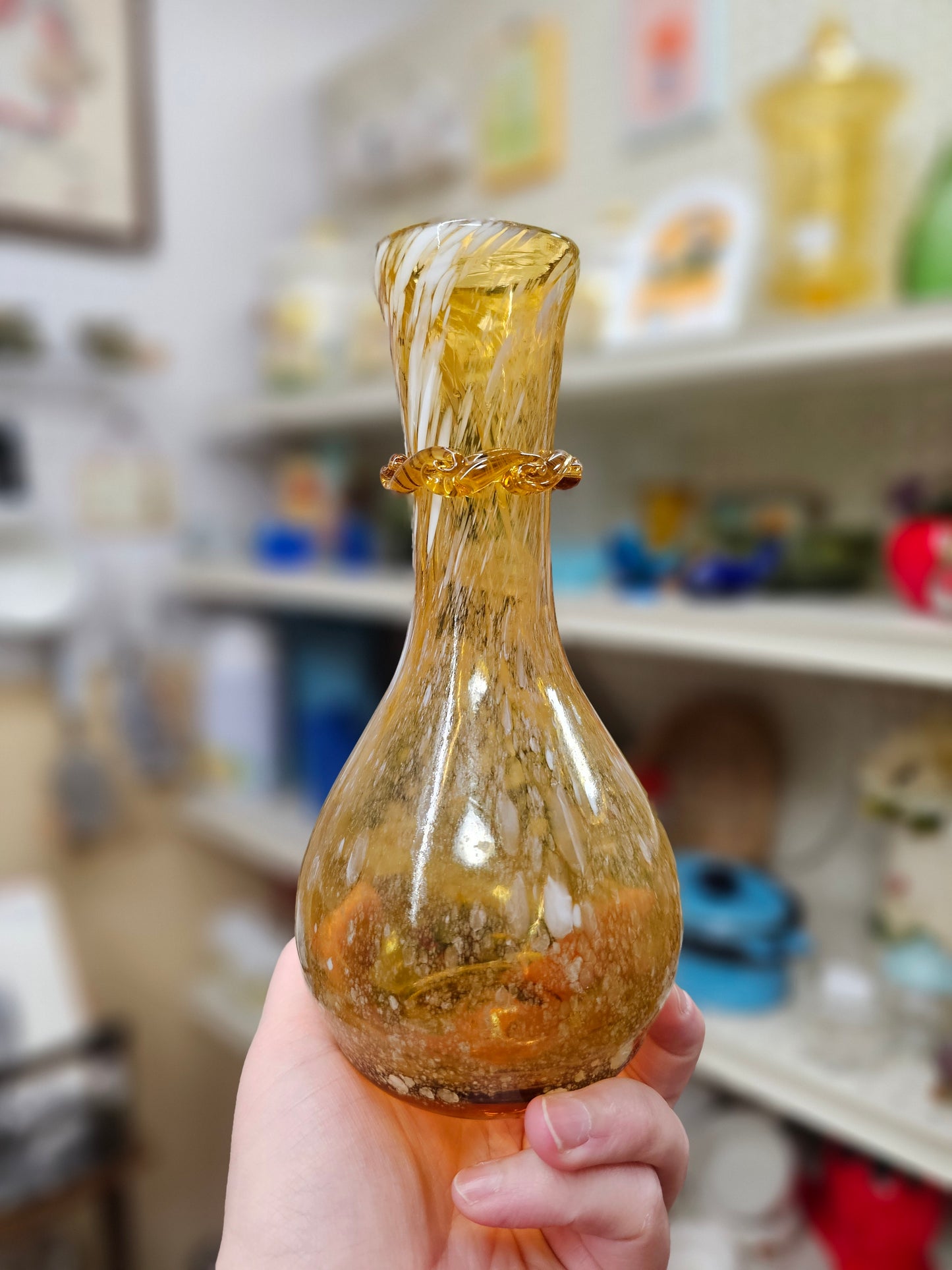 Amber Spatter Bud Vase
