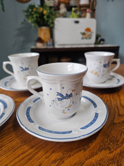 Country Goose Teacups & Saucers
