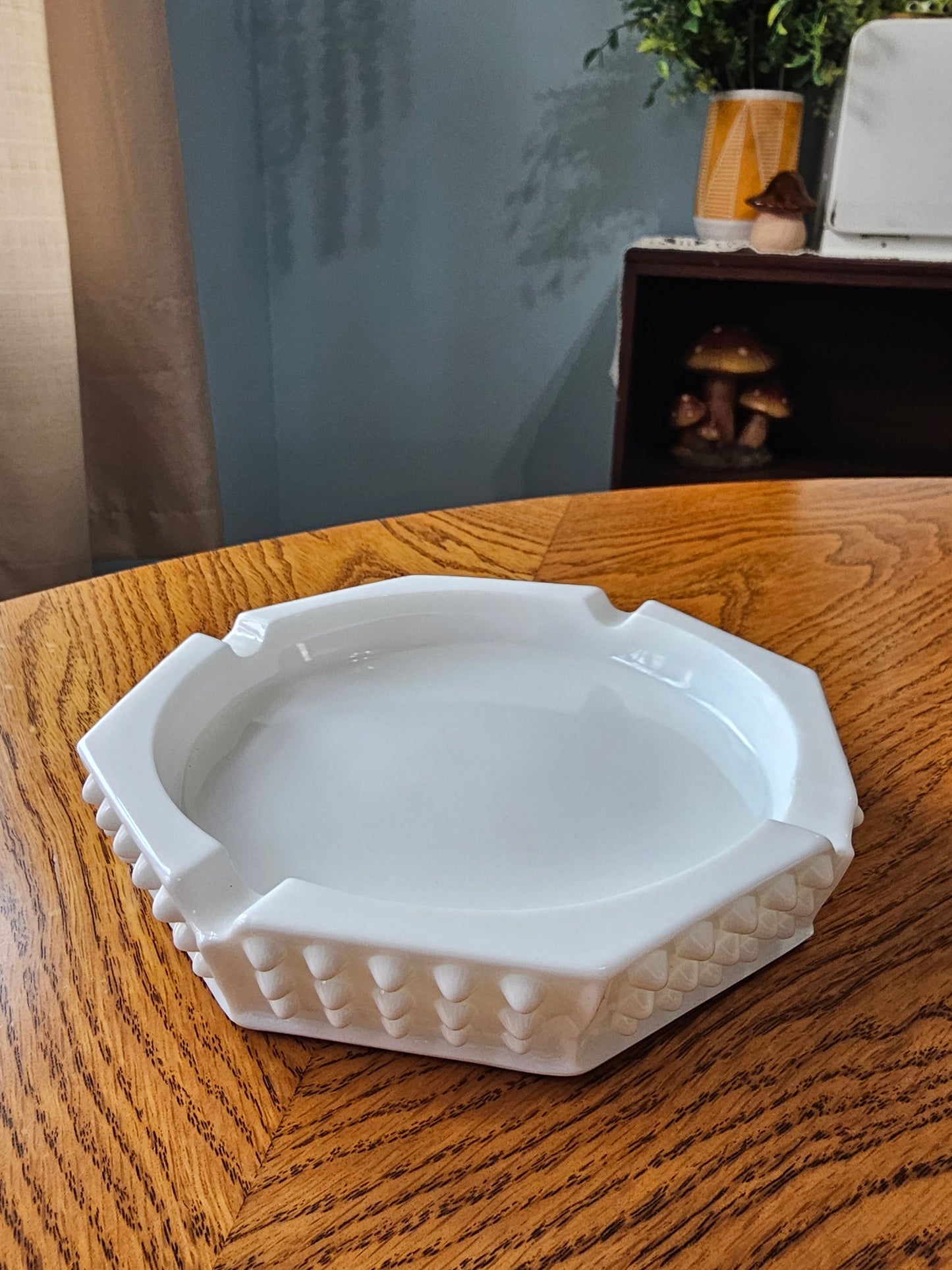 Octagon Milk Glass Hobnail Ashtray