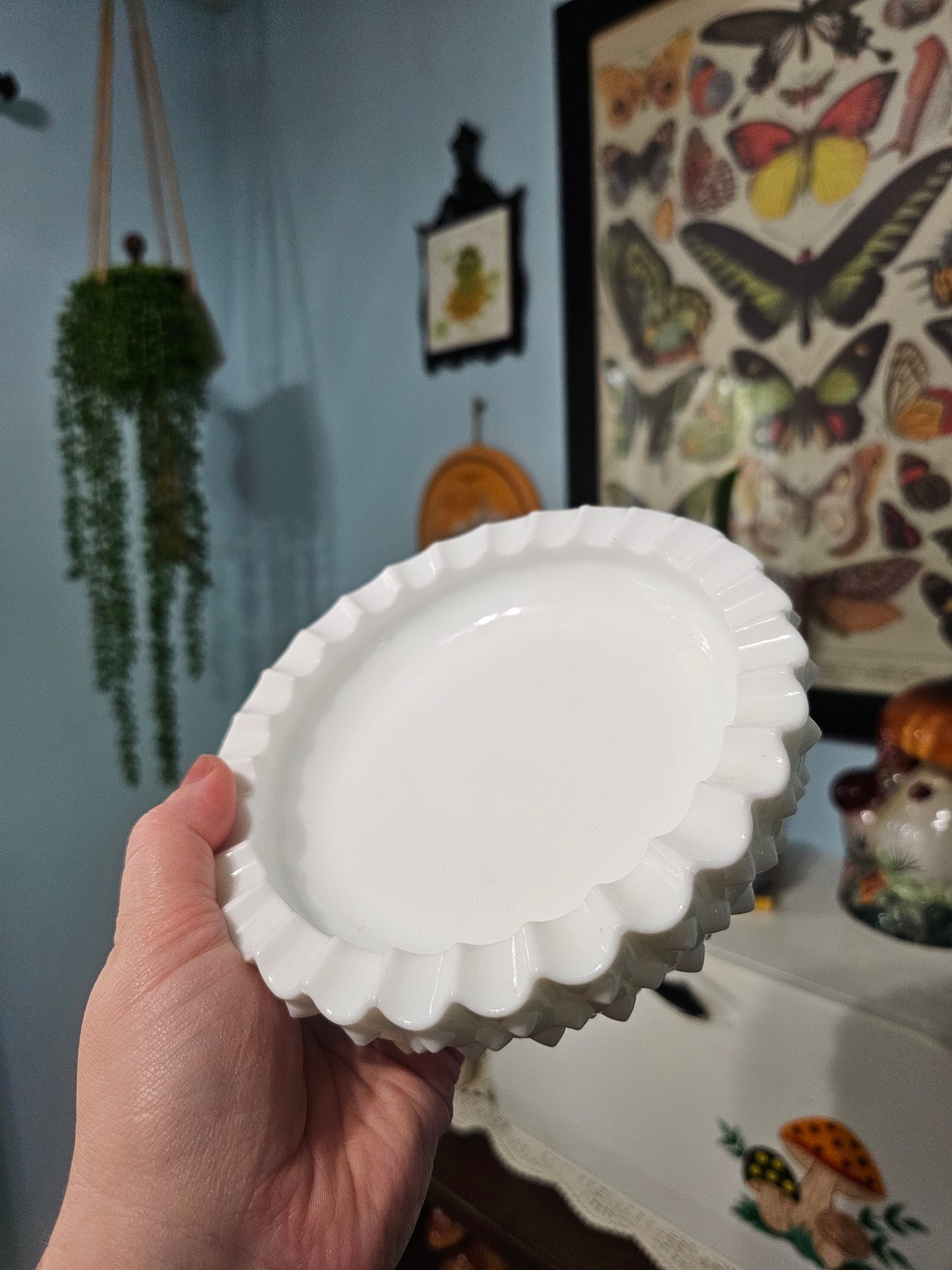 Large Milk Glass Hobnail Ashtray