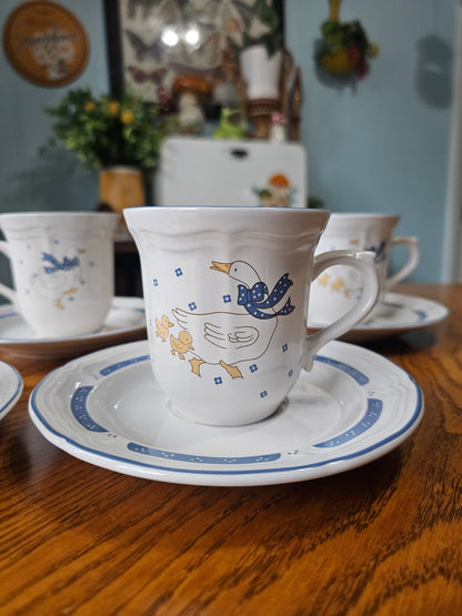 Country Goose Teacups & Saucers