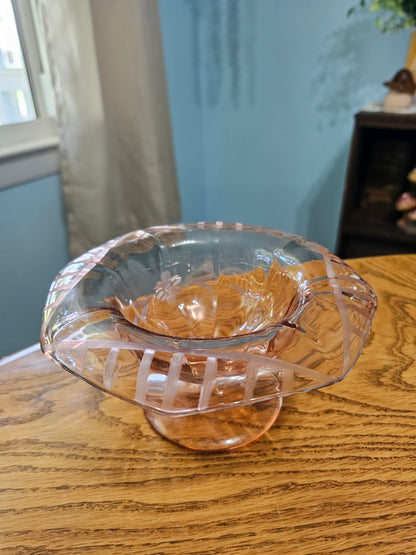 Pink Etched Flower Dish
