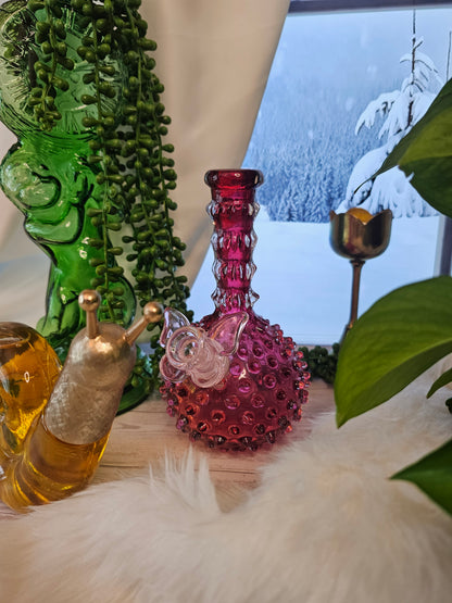 Cranberry Hobnail Barber Bottle
