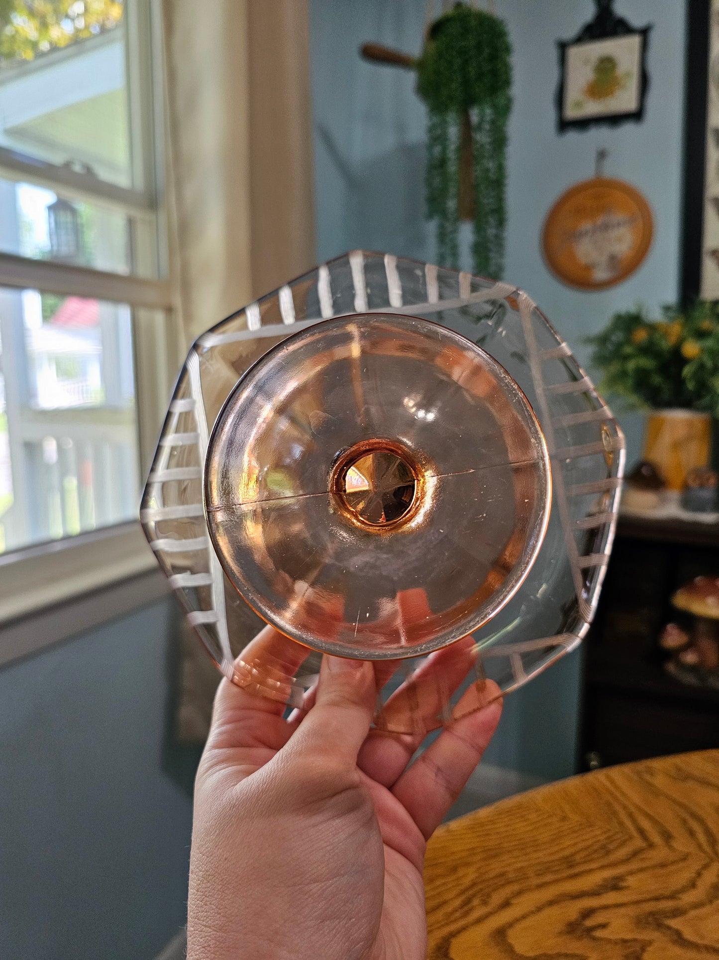 Pink Etched Flower Dish