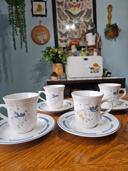 Country Goose Teacups & Saucers