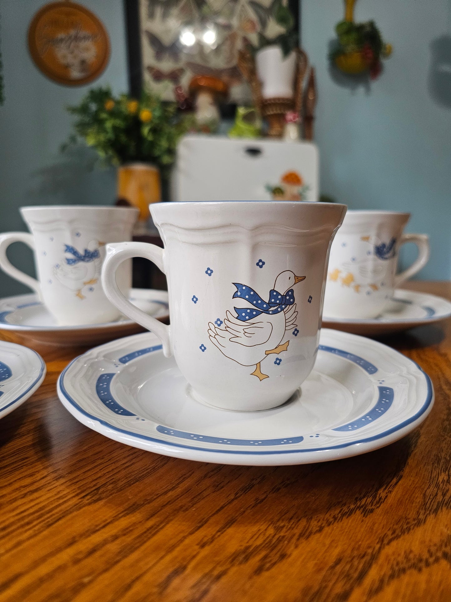 Country Goose Teacups & Saucers
