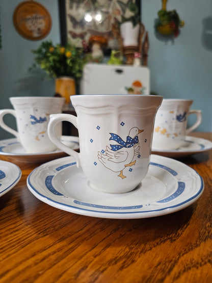 Country Goose Teacups & Saucers