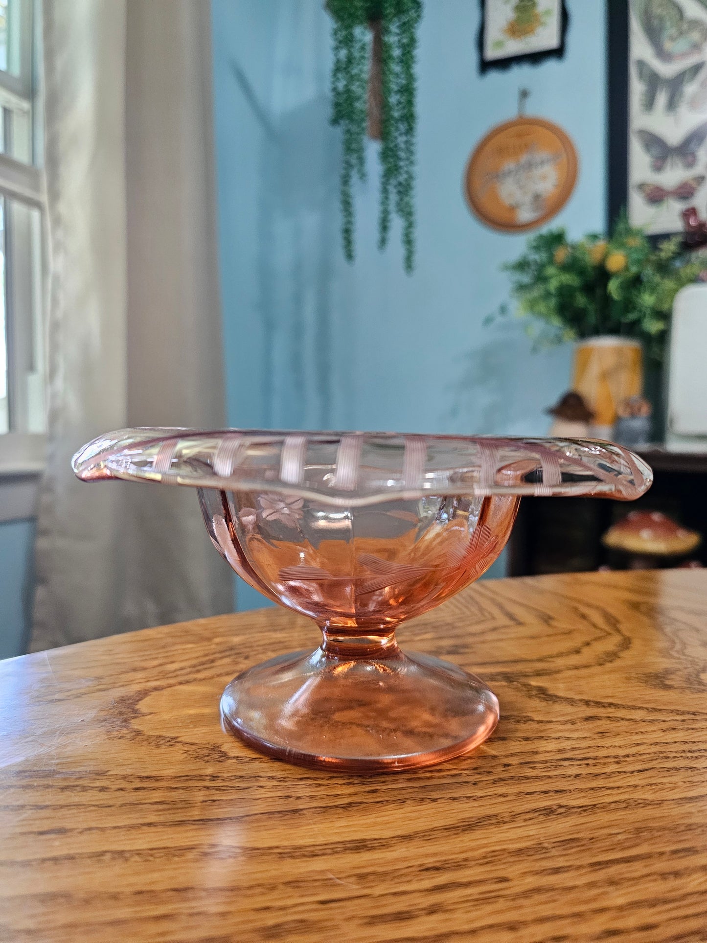 Pink Etched Flower Dish