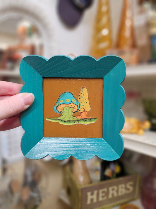 Teal Framed Trippy Mushrooms