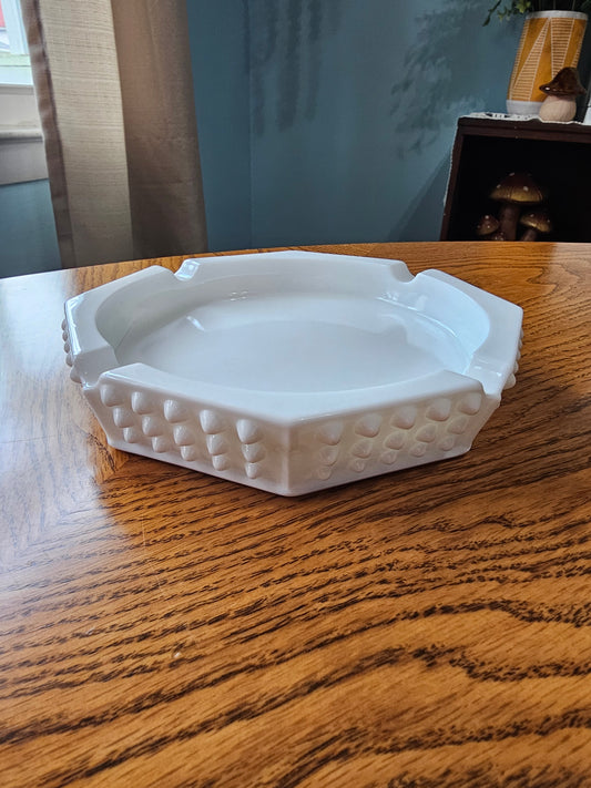 Octagon Milk Glass Hobnail Ashtray