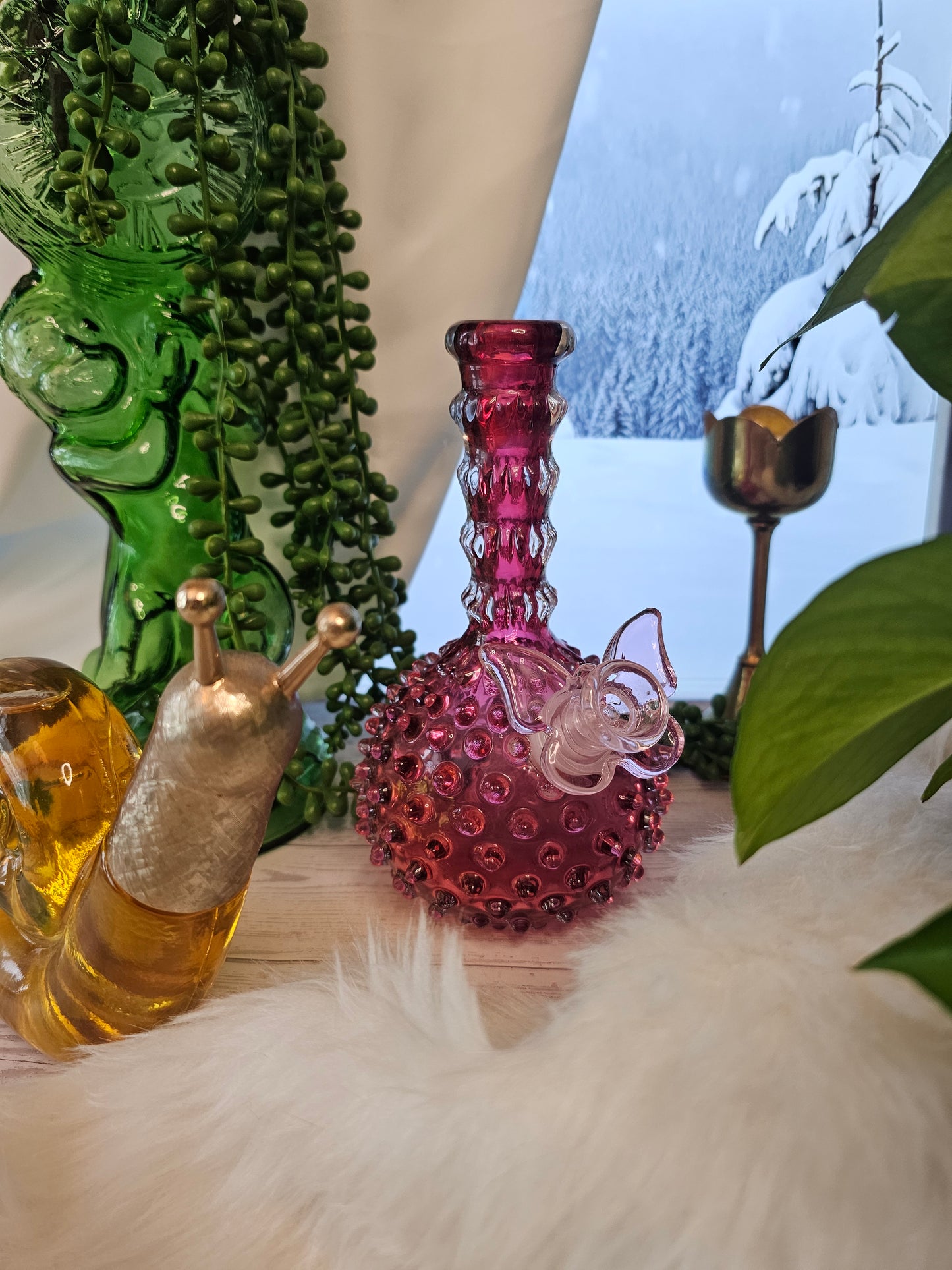 Cranberry Hobnail Barber Bottle