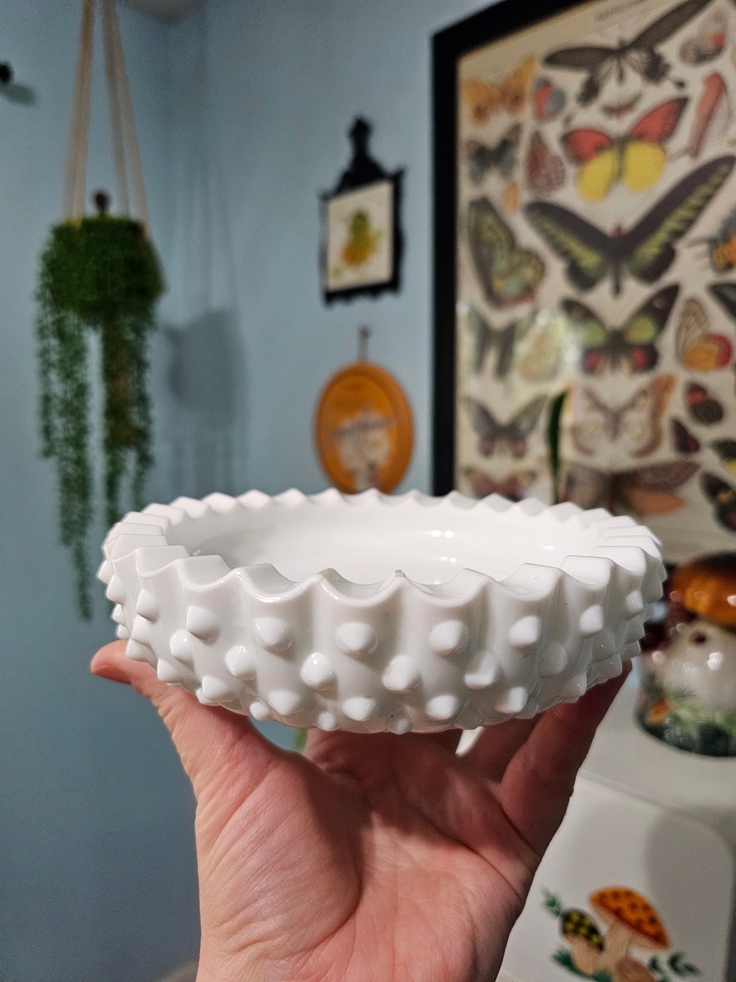 Large Milk Glass Hobnail Ashtray