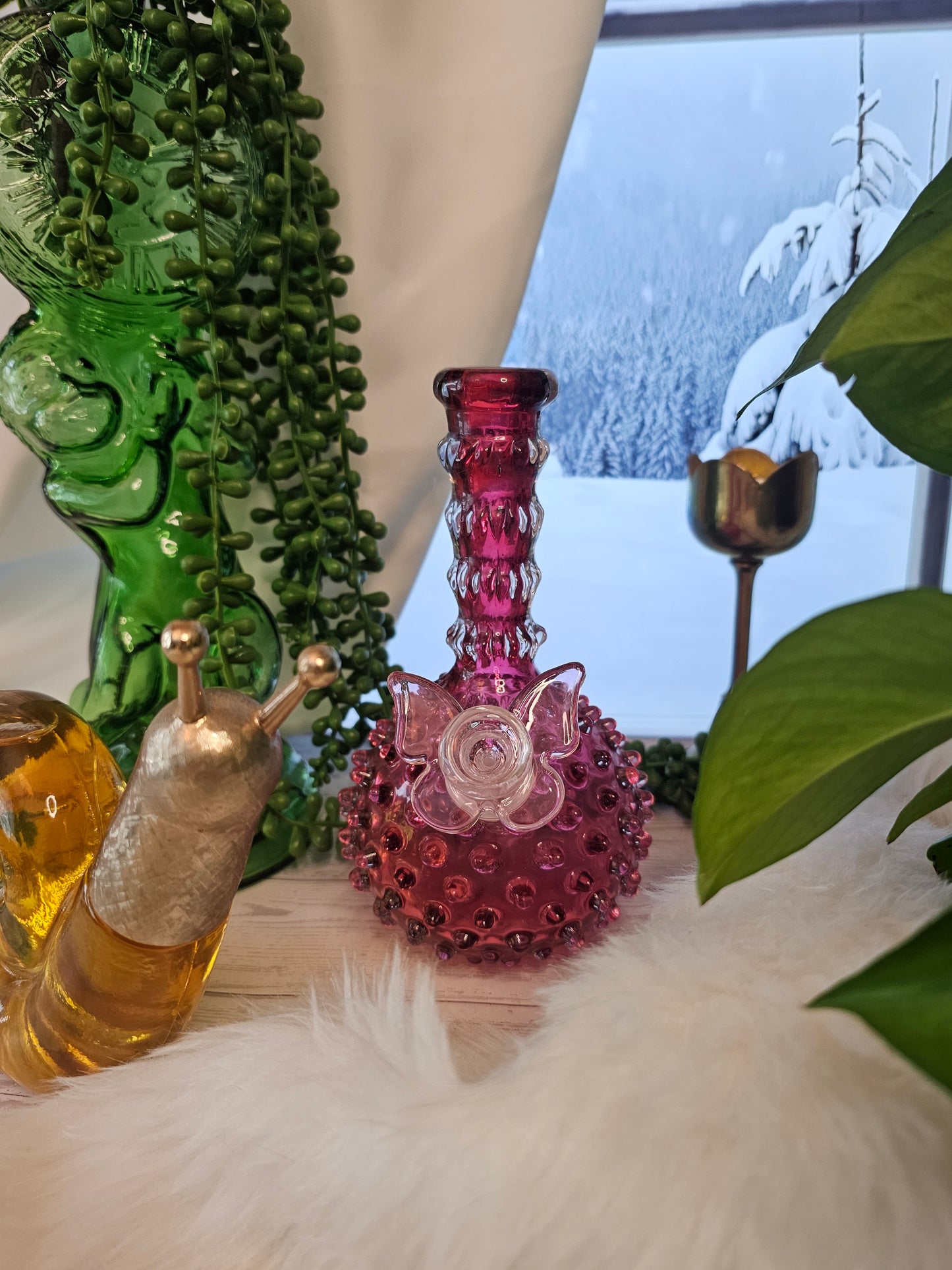 Cranberry Hobnail Barber Bottle