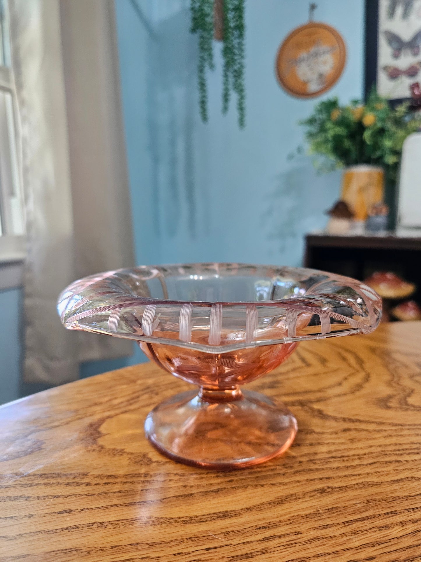 Pink Etched Flower Dish
