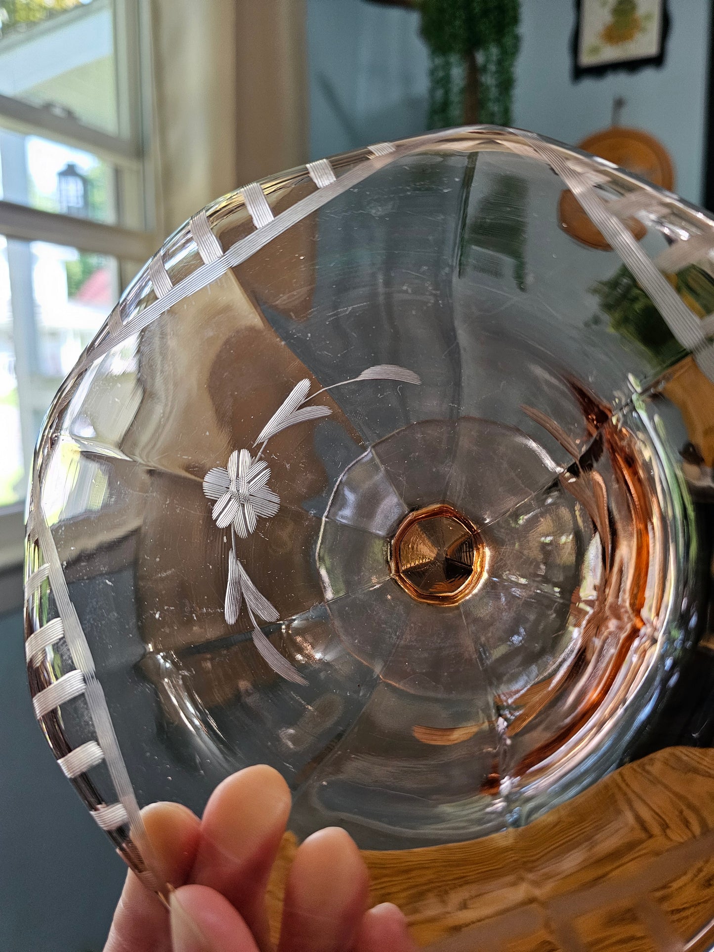 Pink Etched Flower Dish